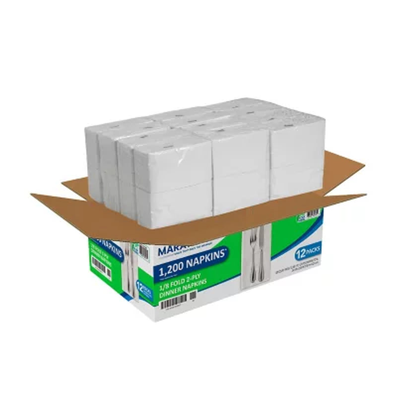 Marathon 1/8 Fold 2-Ply White Dinner Napkin, 12 Pks., 100 Napkins/Pk.