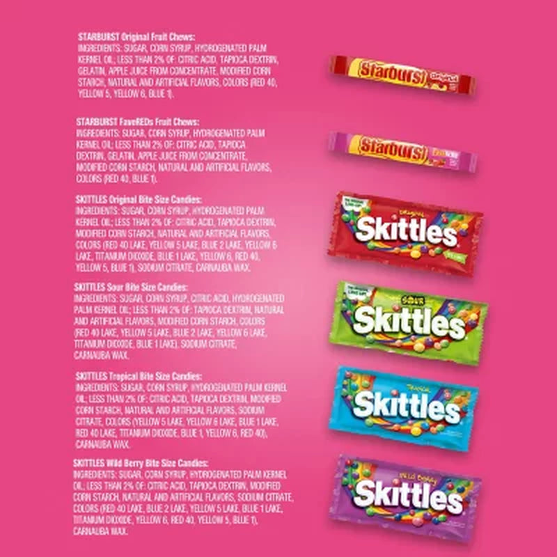 Starburst & Skittles Chewy Candy, Variety Box, Full Size, 30 Pk.