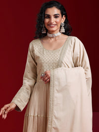 Libas Art Grey Embroidered Cotton Blend A-Line Kurta with Trousers & Dupatta