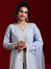 Libas Art Grey Embroidered Silk Blend Straight Suit with Dupatta
