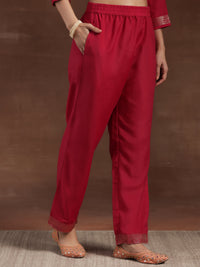 Pink Woven Design Silk Blend Straight Suit with Dupatta