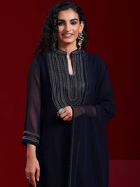 Libas Art Blue Yoke Design Georgette Straight Suit with Dupatta