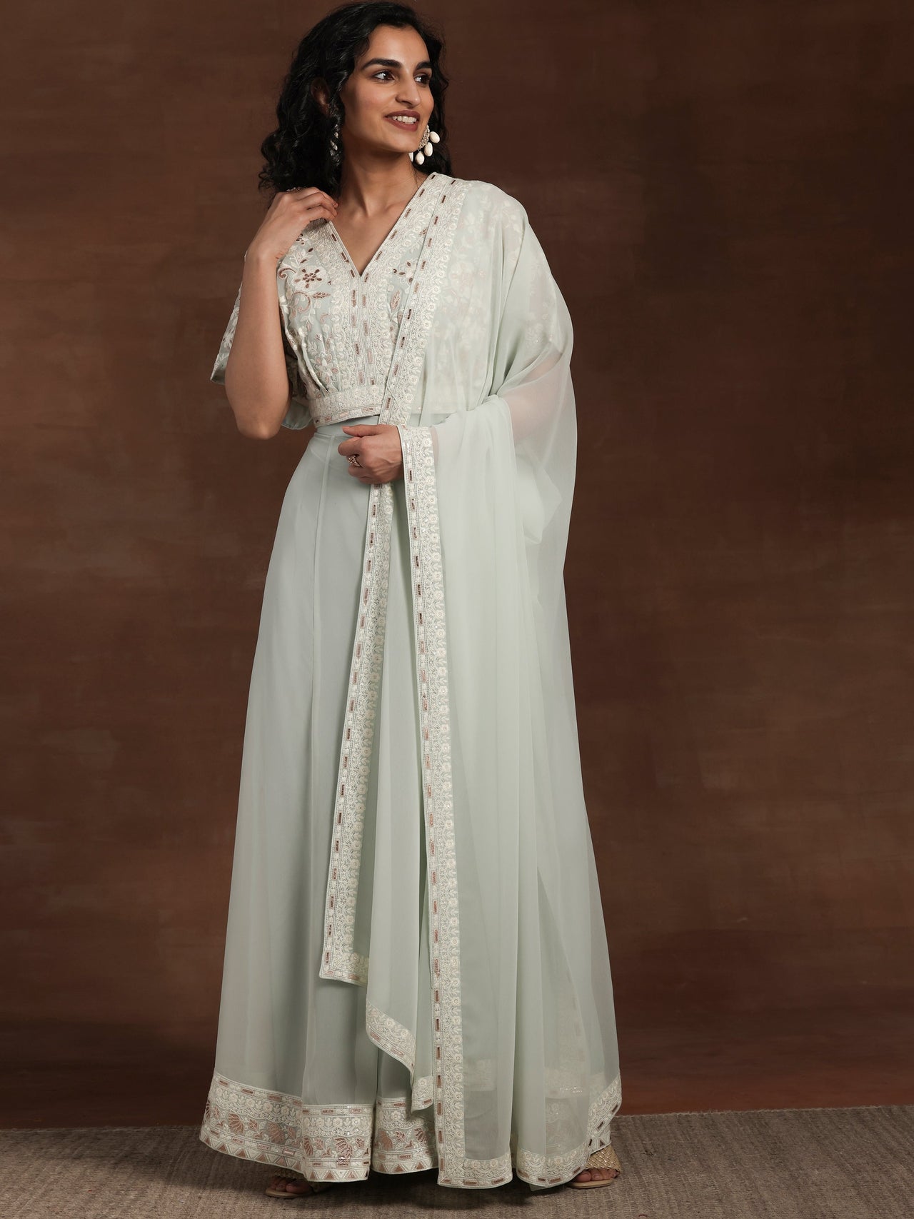 Libas Art Green Embroidered Georgette 3 Piece Co-Ords