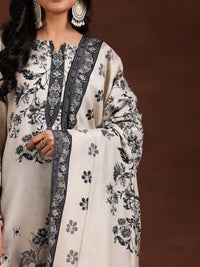 Monochrome Printed Silk Blend Straight Suit with Dupatta