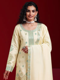 Libas Art Beige Embroidered Silk Blend Straight Suit with Dupatta