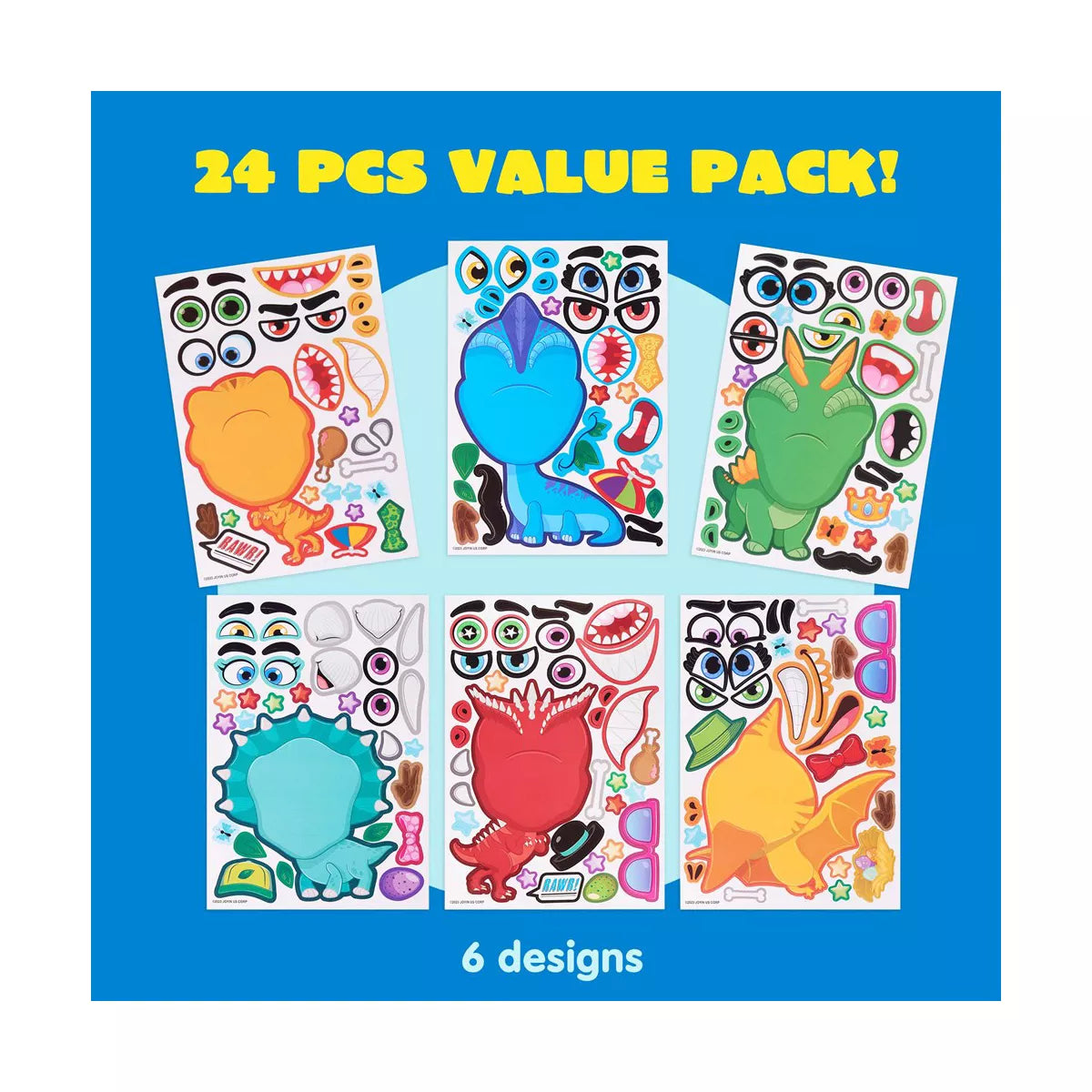 24PCS Make-A-Face Dinosaur Sticker Sheets for Kids, Make Your Own Animal and Match Sticker Sheets with Fantasy Animals Kids Party Favor Supplies Craft