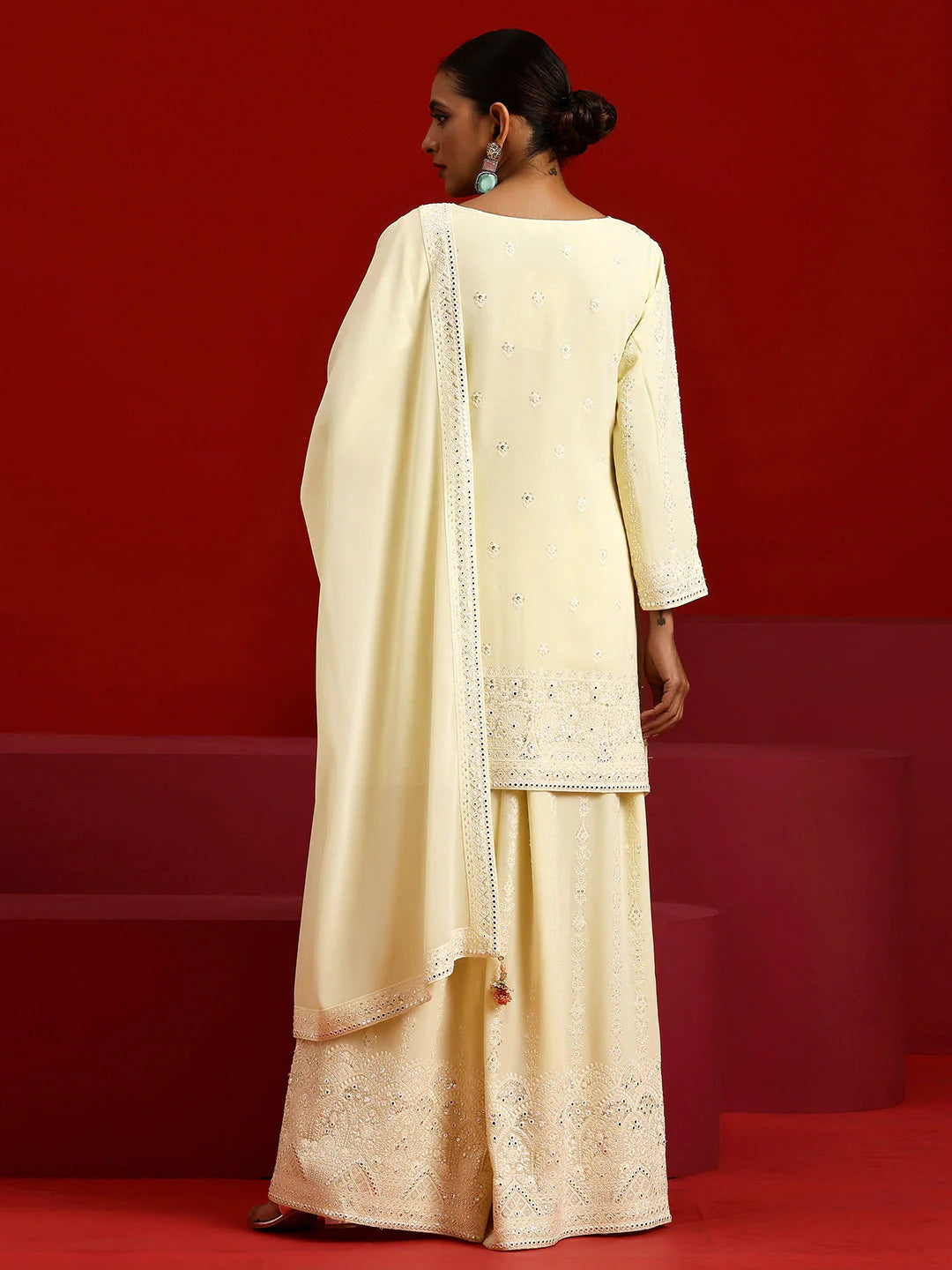 Libas Art Yellow Embroidered Georgette Straight Suit with Dupatta