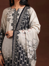 Monochrome Printed Silk Blend Straight Suit with Dupatta