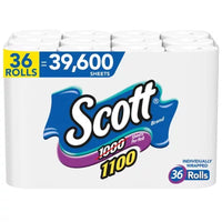 Scott 1100 1-Ply Toilet Paper 36 Rolls, 1100 Sheets/Roll