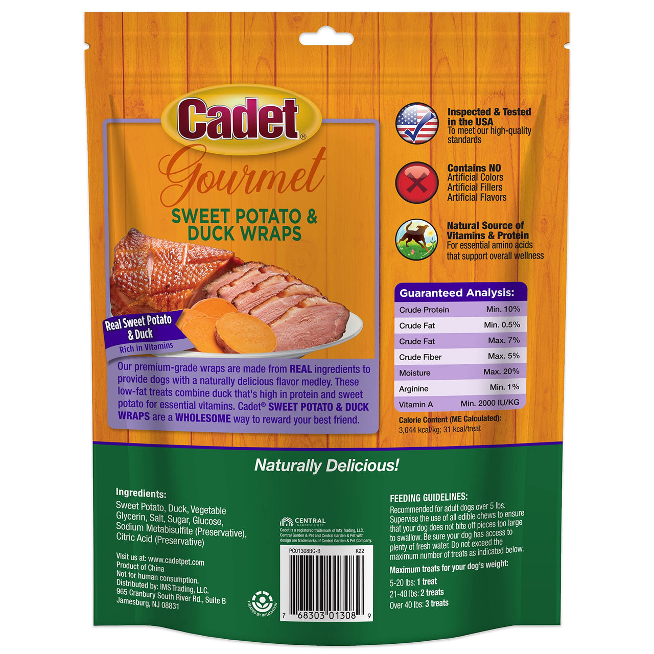 Cadet Gourmet Sweet Potato & Duck Wraps Dog Treats - Healthy & Natural Duck & Sweet Potato Dog Training Treats for Small & Large Dogs - Inspected & Tested in USA (14 oz). 14 Ounce (Pack of 1)