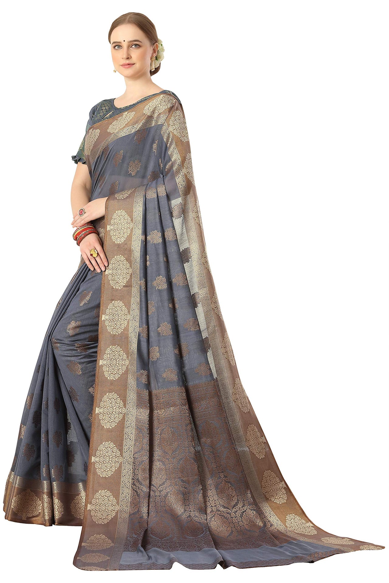 Jaam Silk Fashion Women's  kanjivaram Woven Pattu Silk Blend Saree with Blouse Piece