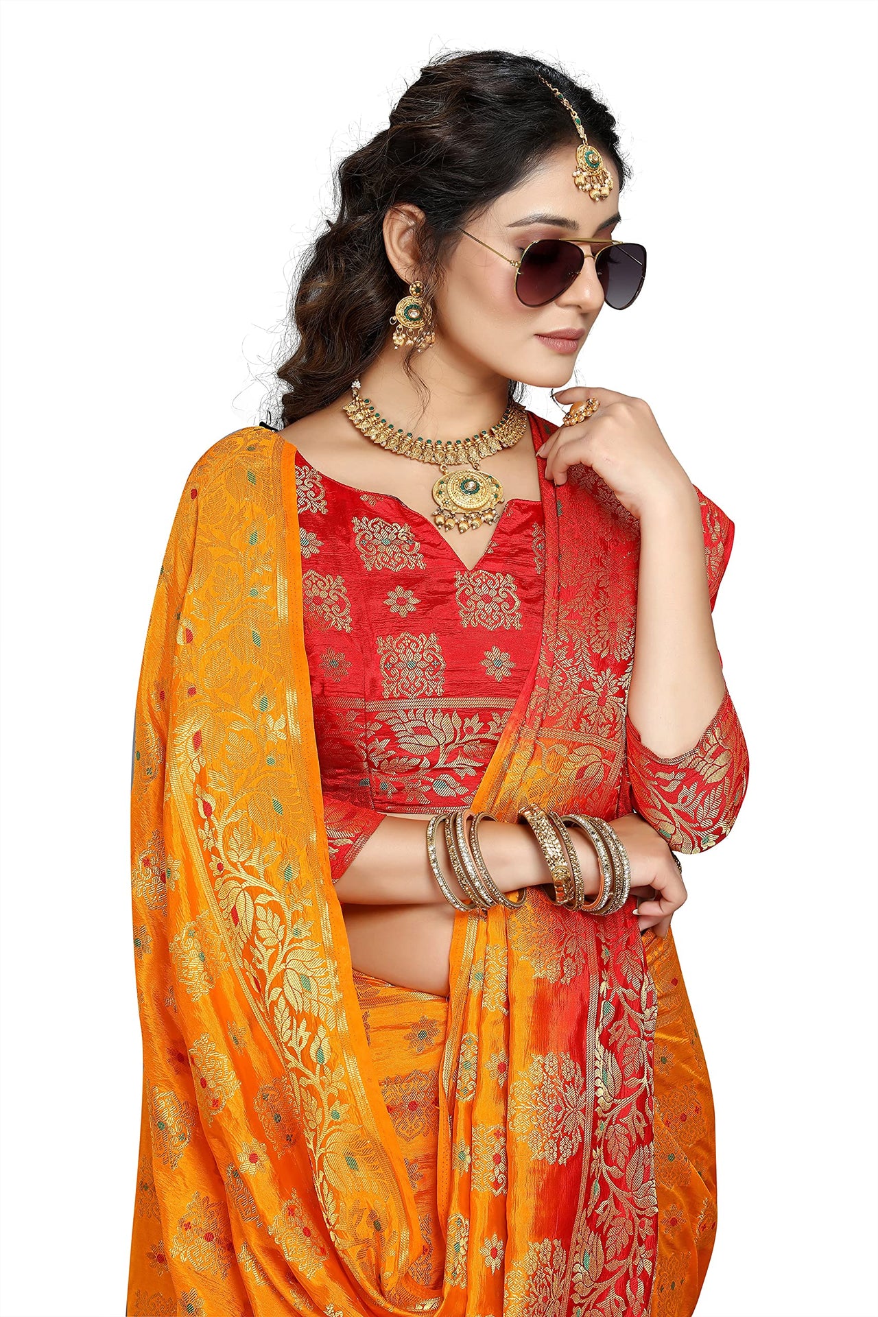 iZibra Women's  Kanchipuram Silk Sarees With Blouse Piece