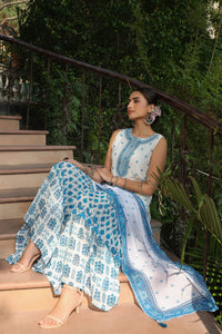 Juniper Blue Georgette Printed Straight Kurta Sharara Dupatta Set