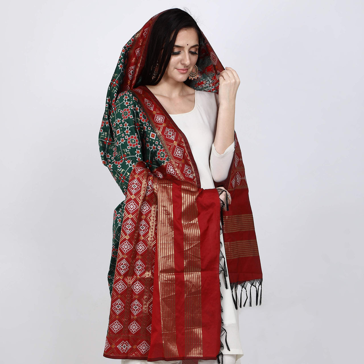 KAPAAHA Women's  Woven Design Silk Blend Dupatta Free Size