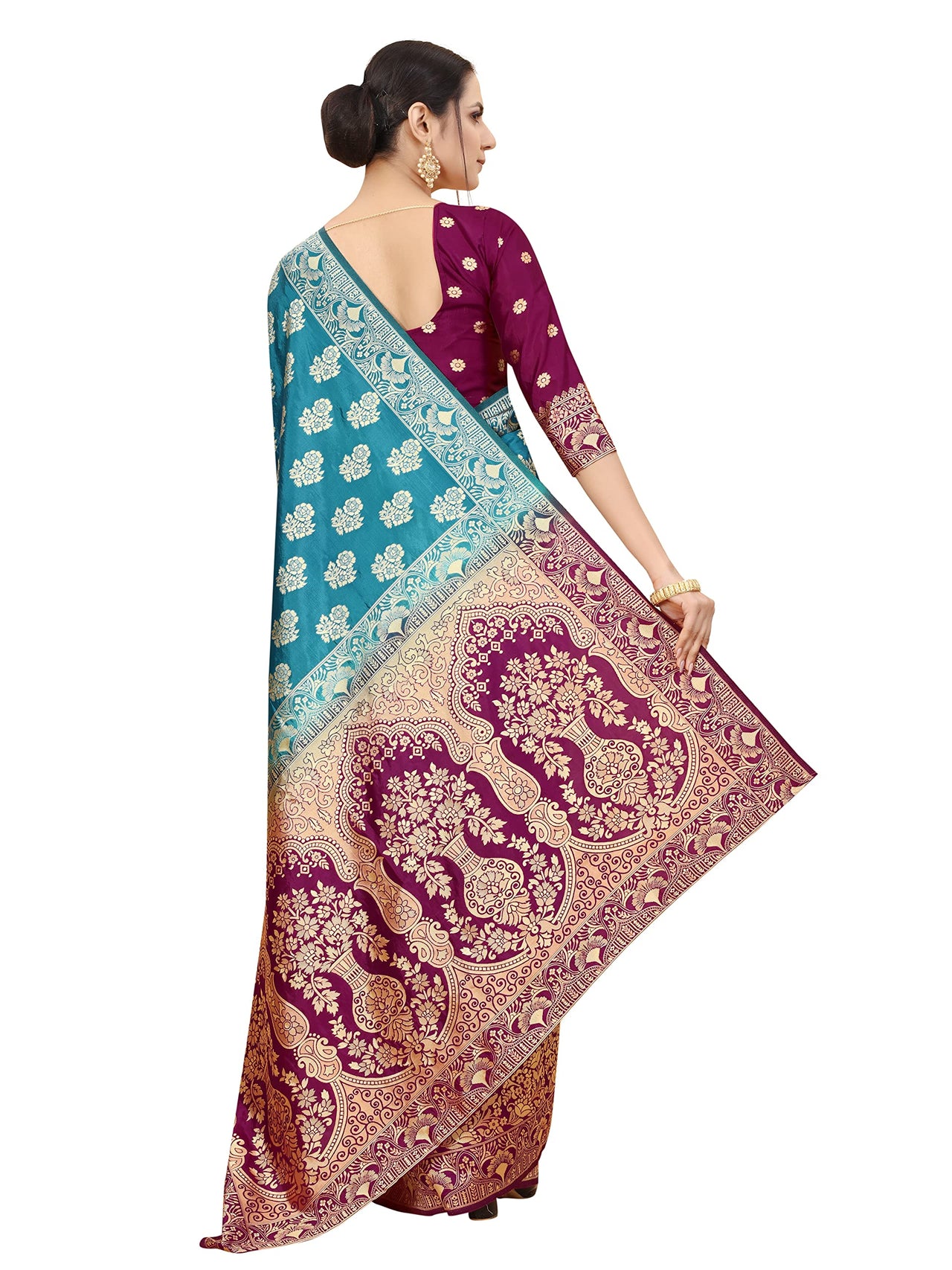 SATYAM WEAVES Women's  Banarasi Cotton Silk Saree With Blouse Piece