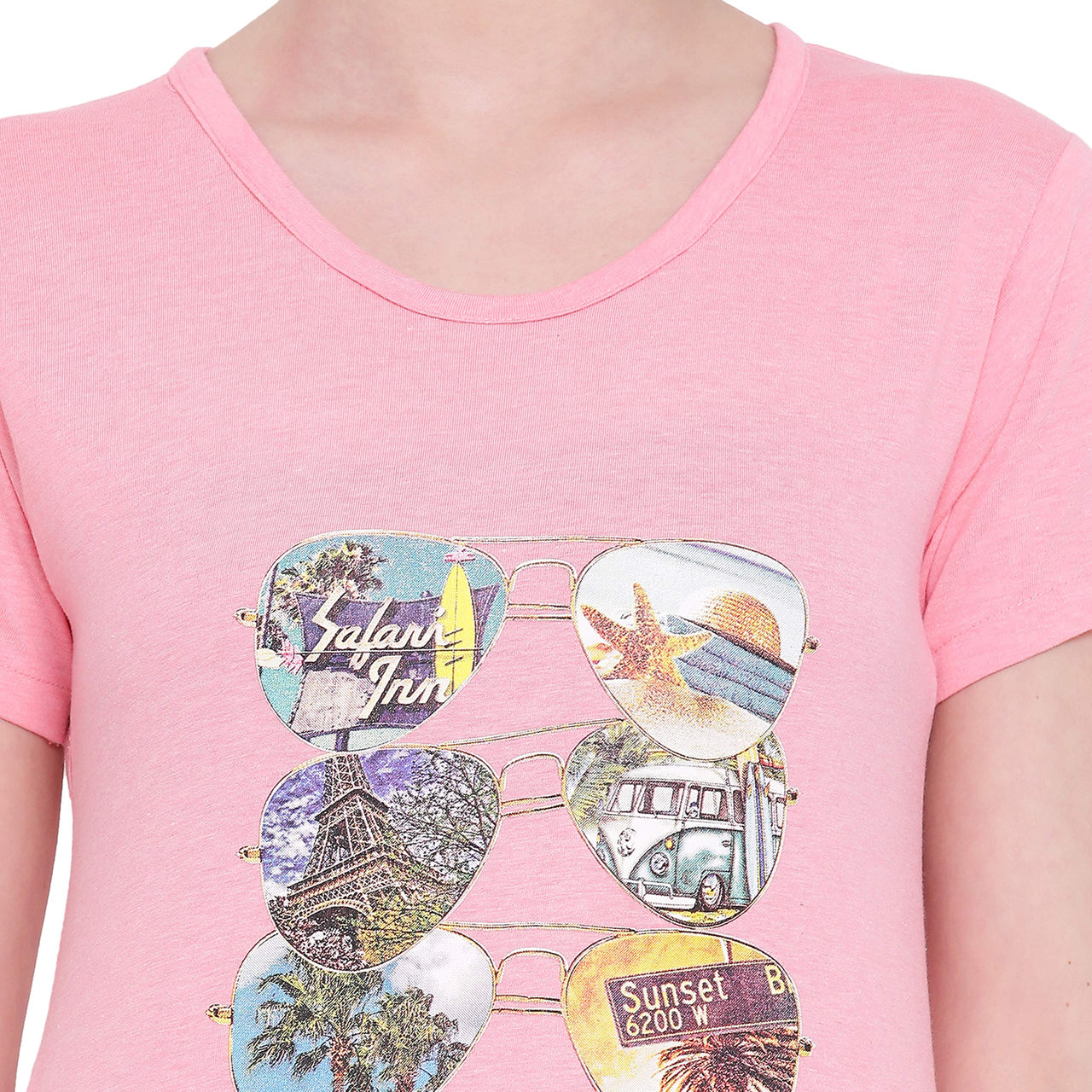 In Love Ladies Long Knee Length Chest Printed Side Slits Tshirts