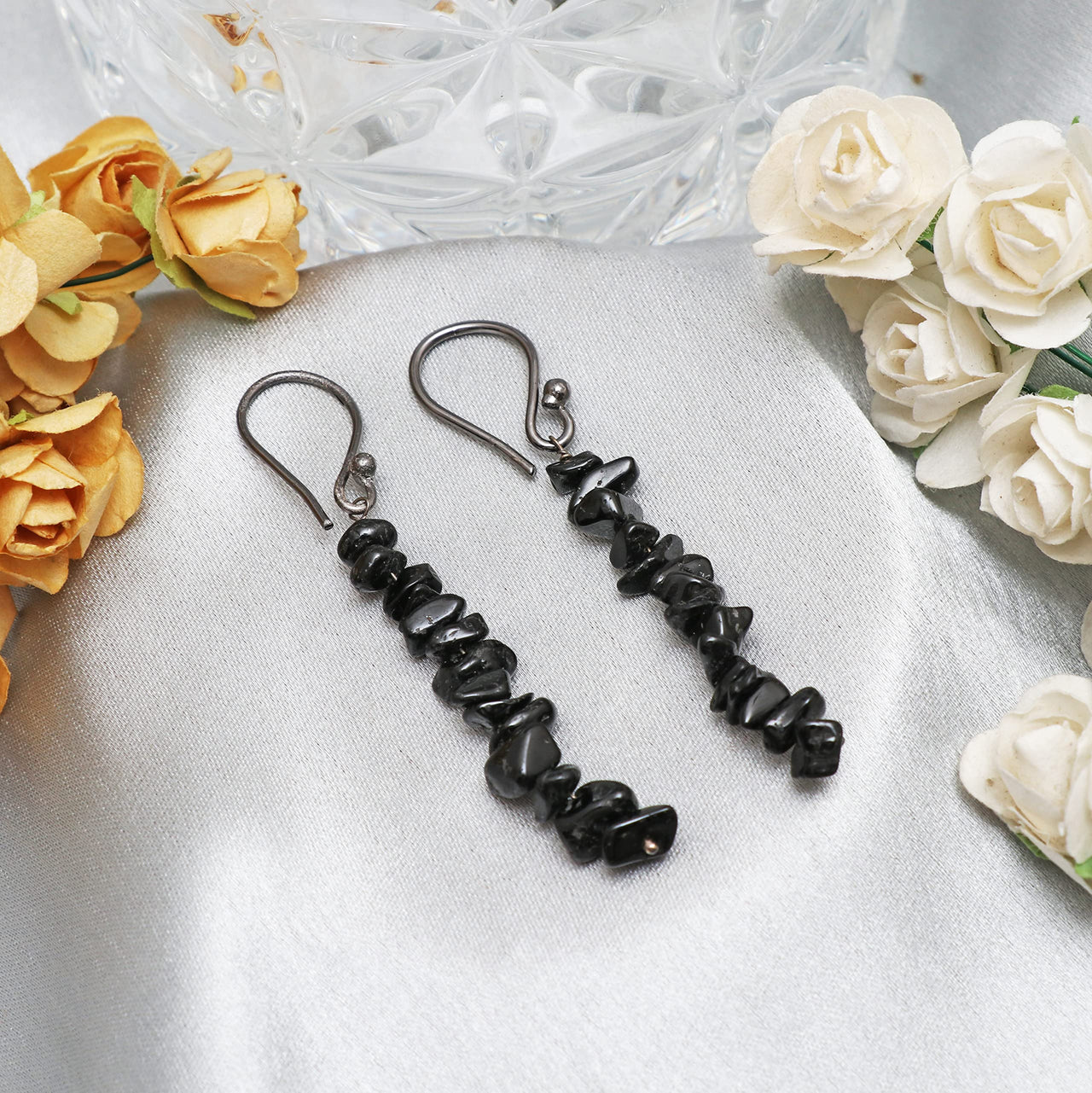 Gempires Natural Black Tourmaline Chips Crystal Earring, Crystals Earring, Energy Healing Crystals, Birthday, Gift for Her, Gemstone Jewelry (Black Tourmaline)