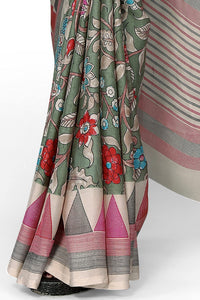 MIRCHI FASHION Women's  Stylish Chiffon Floral and Geometric Printed Saree with Blouse Piece