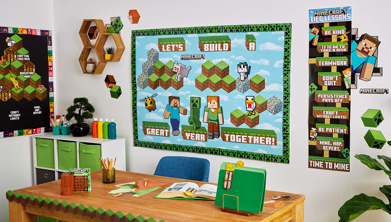 Eureka Minecraft Life Lessons Vertical Classroom Banner for Teachers, 12" x 45" Minecraft Lessons