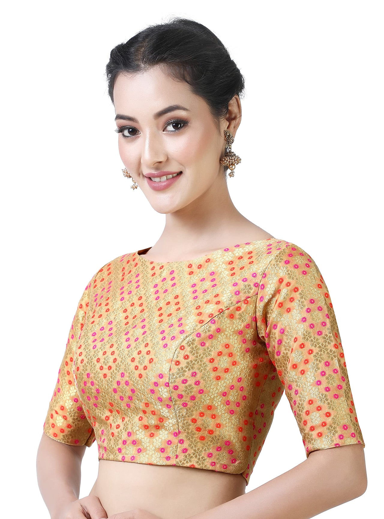 X3 Women's  Brocade Zari Weaving Elbow Length Sleeves Saree Blouse