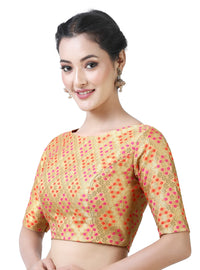 X3 Women's  Brocade Zari Weaving Elbow Length Sleeves Saree Blouse