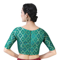 X3 Women's  Brocade Zari Weaving Elbow Length Sleeves Saree Blouse