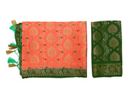 MIMOSA Art silk Wedding saree Kanjivarm Pattu style With Contrast Blouse Color: Orange (4282-65-2D-PCH-BGRN)