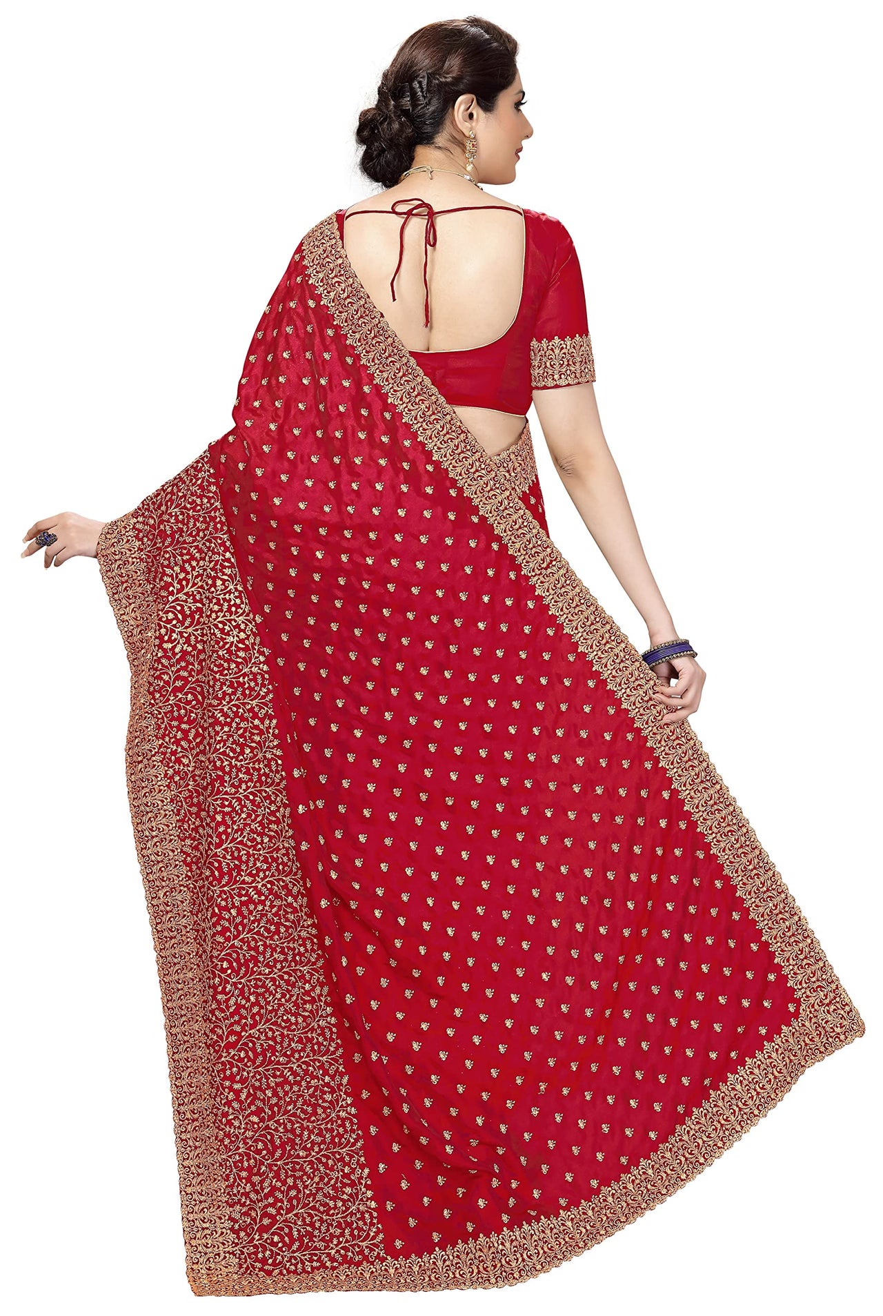 PANASH TRENDS Women's  Heavy Embroidered Silk Saree Women