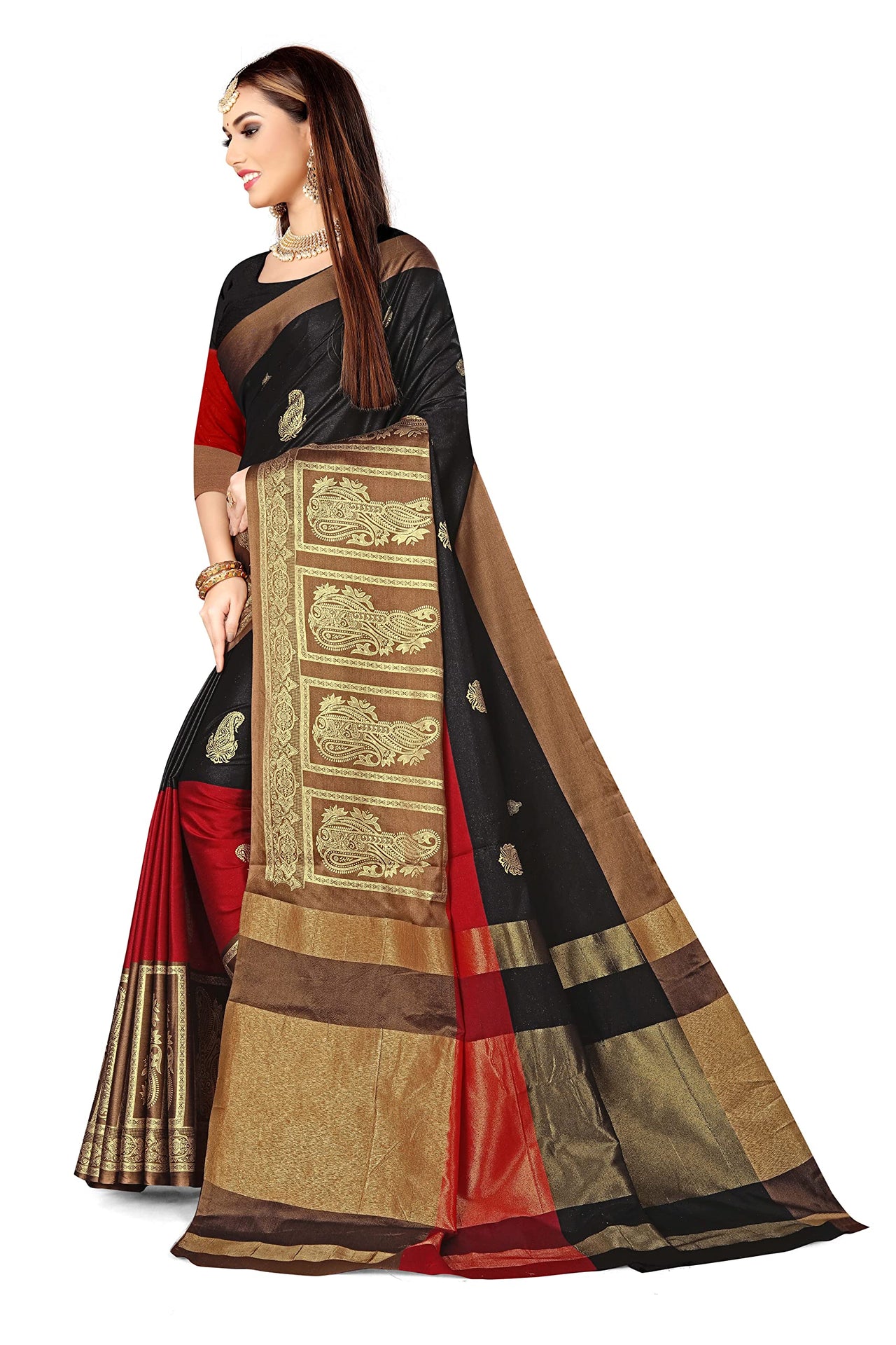 GRECIILOOKS Women Soft Cotton & Silk Saree For Women Banarasi Saree With Un-stitched Blouse piece