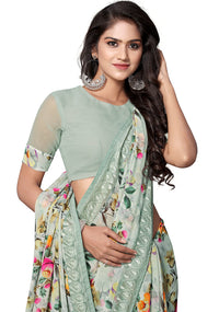 Shangrila Designer Digital Pastel Prints Weightless Georgette Saree With Blouse Piece