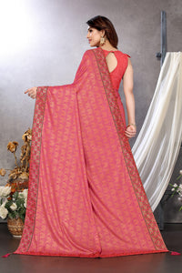 MIRCHI FASHION Women's  Stylish Lycra Foil Printed Design with Zari Woven Lace Work Saree with Blouse Piece