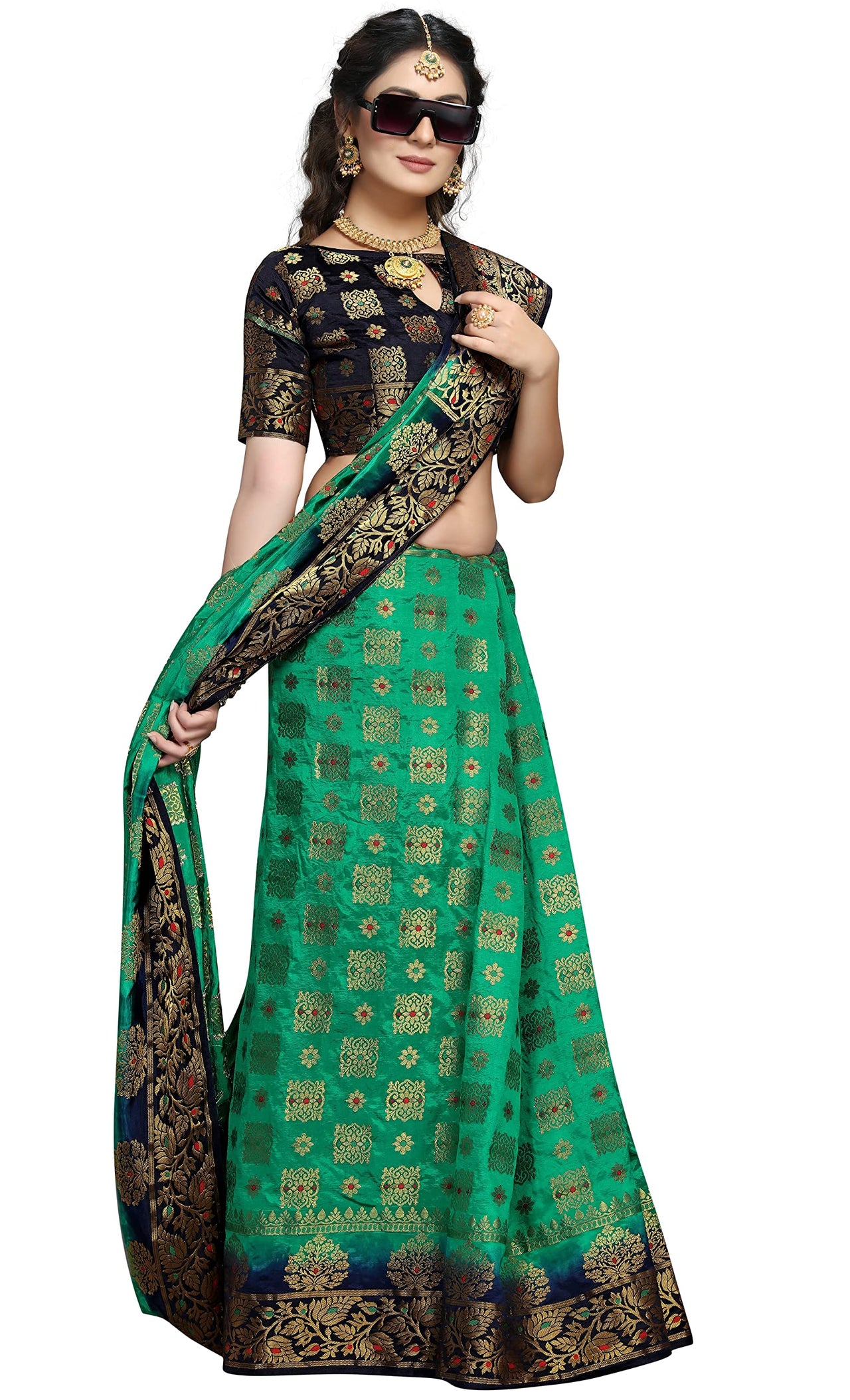 iZibra Women's  Kanchipuram Silk Sarees With Blouse Piece