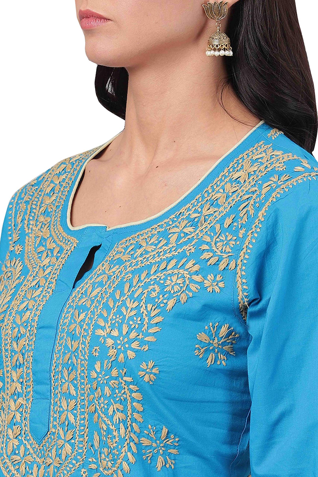 Ada Lucknowi Hand Embroidered Chikankari Straight Cotton Kurti Kurta for Women