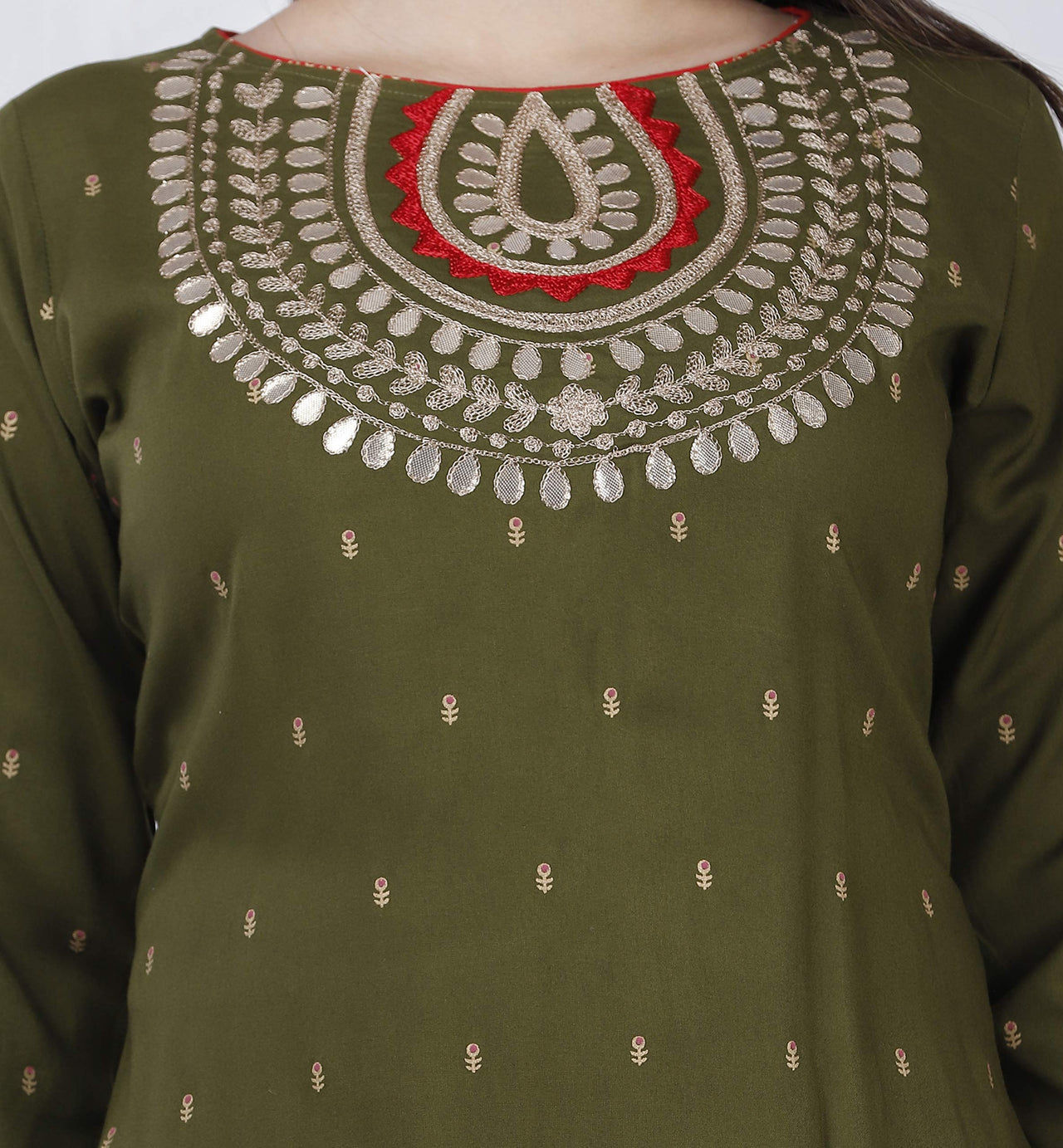 Ashta Vinayak Creations Women's  Casual Rayon Embroidered Straight Kurti With Sharara Set(AVC74_Black_Red)