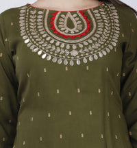 Ashta Vinayak Creations Women's  Casual Rayon Embroidered Straight Kurti With Sharara Set(AVC74_Black_Red)