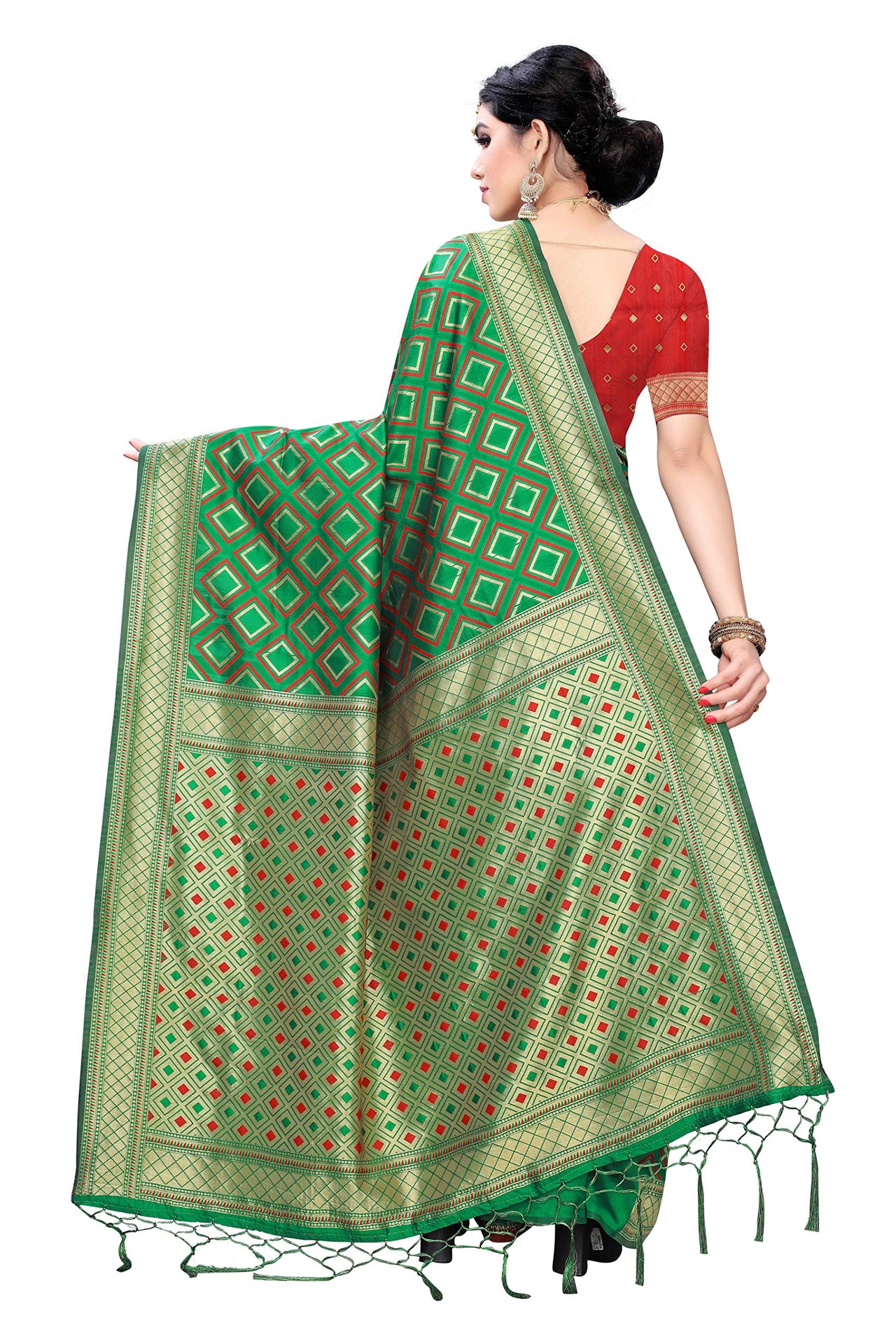 AKHILAM Women's  Banarasi silk woven Design Saree with Unstitched Blouse Piece(GNG220_QL_Parent)