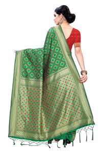 AKHILAM Women's  Banarasi silk woven Design Saree with Unstitched Blouse Piece(GNG220_QL_Parent)