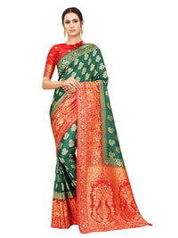 SATYAM WEAVES Women's  Banarasi Cotton Silk Saree With Blouse Piece