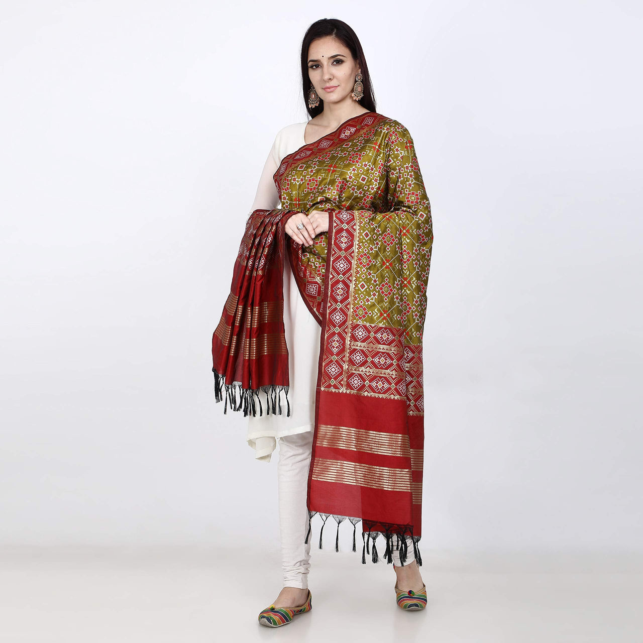 KAPAAHA Women's  Woven Design Silk Blend Dupatta Free Size