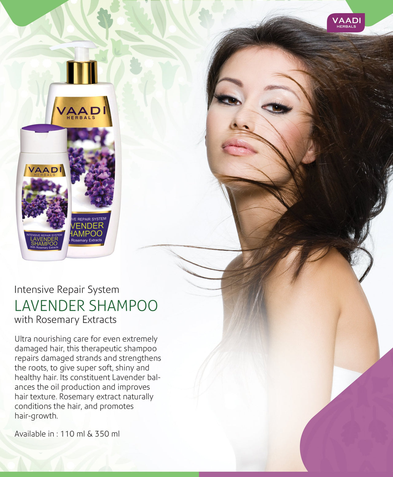 Vaadi Herbals Lavender Shampoo with Rosemary Extract, Intensive Repair System, 350 ml