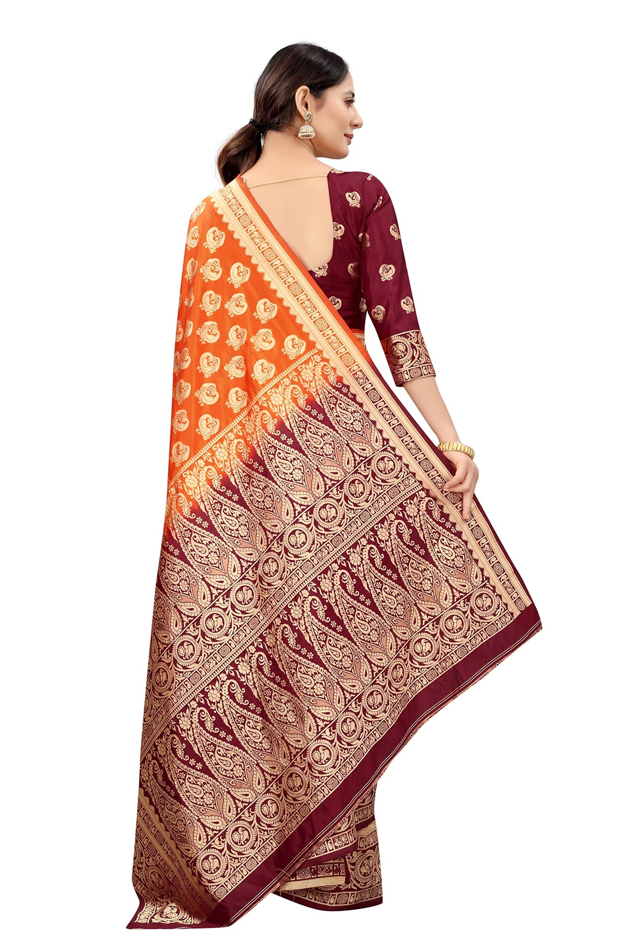 SATYAM WEAVES Women’s Daily/Party/Wedding/Casual Wear Rapier Jacquard Banarasi Cotton Silk Saree With Jacquard Designed Unstitched Blouse Piece