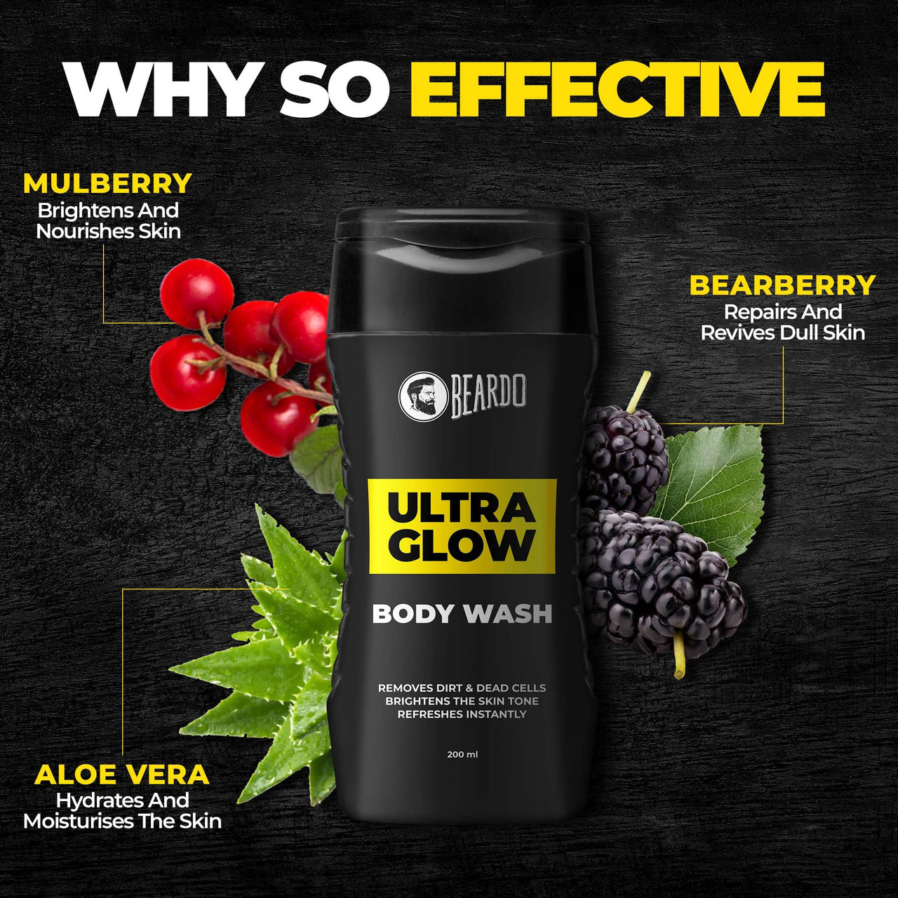 Beardo UltraGlow Body Wash for Men, 200ml | Moisturizes & Hydrates the Skin | Contains Mulberry & Bearberry Extracts for Deep Cleansing & Nourishment | Soft & Smooth Skin