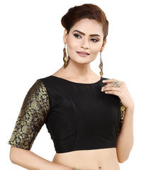 Madhu Fashion Womens Raw Silk Elbow Length Sleeve Readymade Saree Blouse