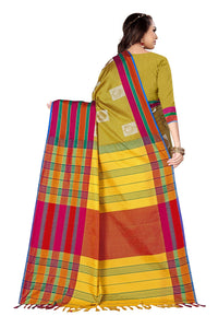 GRECIILOOKS Women's  Art Cotton Silk With Golden Border Printed Soft Silk Saree With Blouse Piece