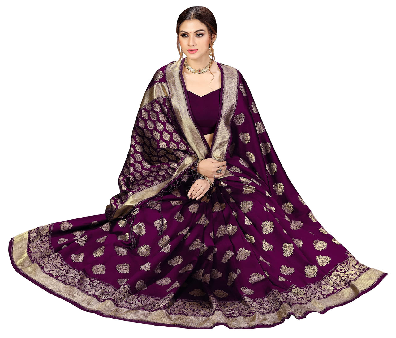 PANASH TRENDS Women's  Kanchipuram Banarasi Art Silk Saree with Blouse Piece