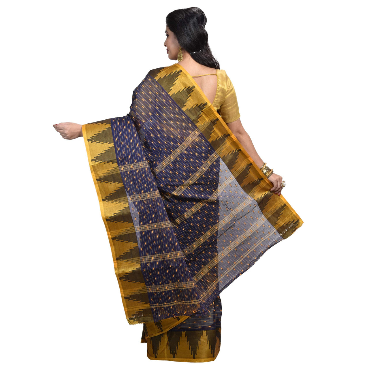 Raj Sarees Women's  Pure Georgette Saree Without Blouse Piece Mustard Yellow; Golden