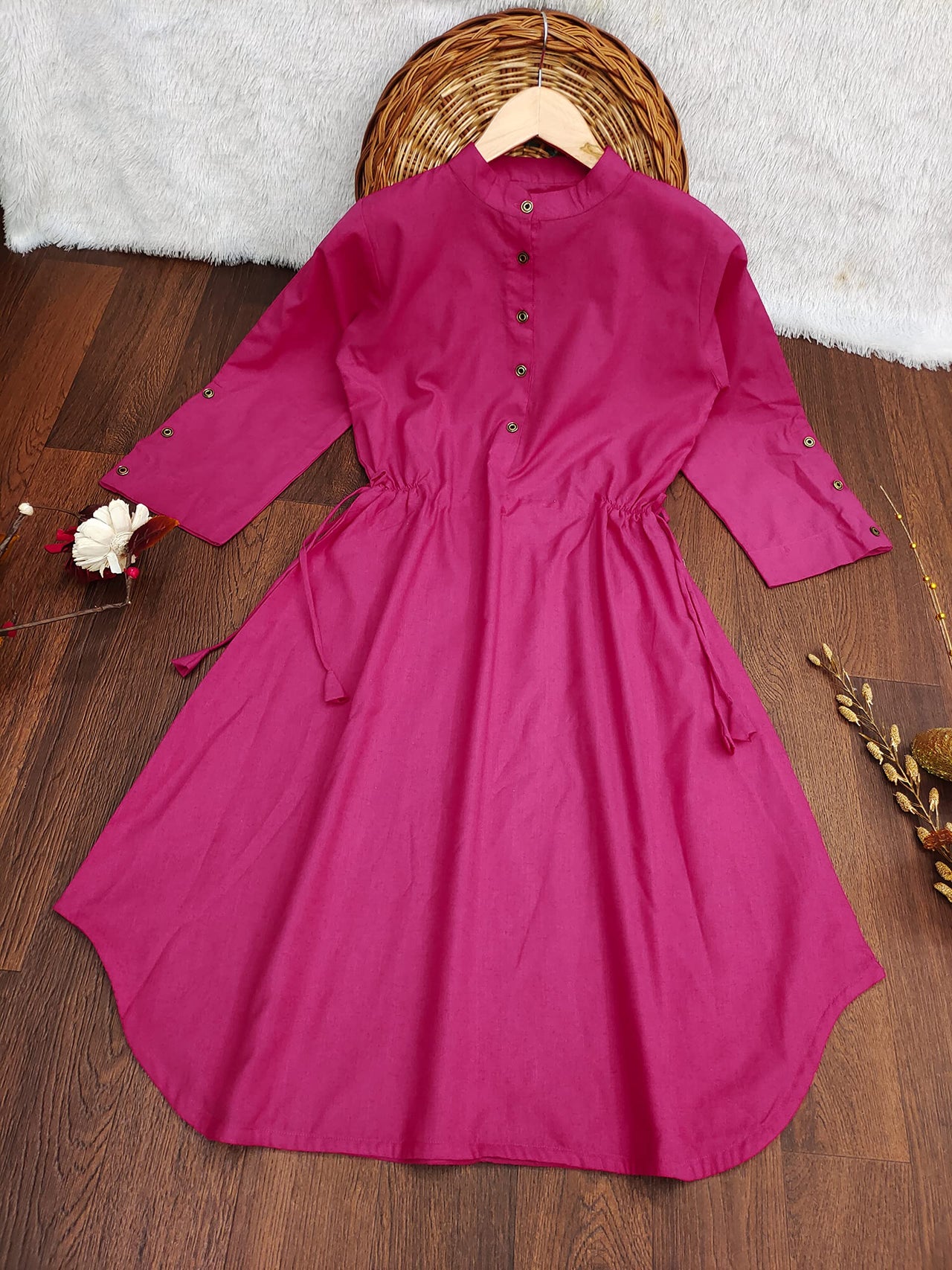 DHRUVI TRENDZ Kurti for Women || Soft Cotton Plain Long Straight Kurtis for Girls || Stitched Collar Kurta || Ideal for Office || Casual || Collage || Festival Wear Kurtis for Ladies