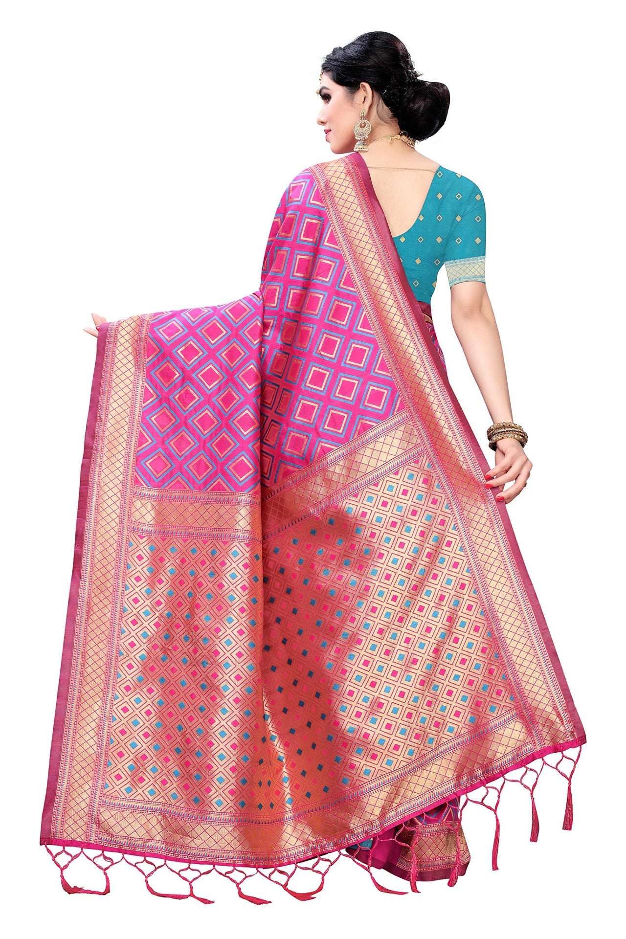 AKHILAM Women's  Banarasi silk woven Design Saree with Unstitched Blouse Piece(GNG220_QL_Parent)