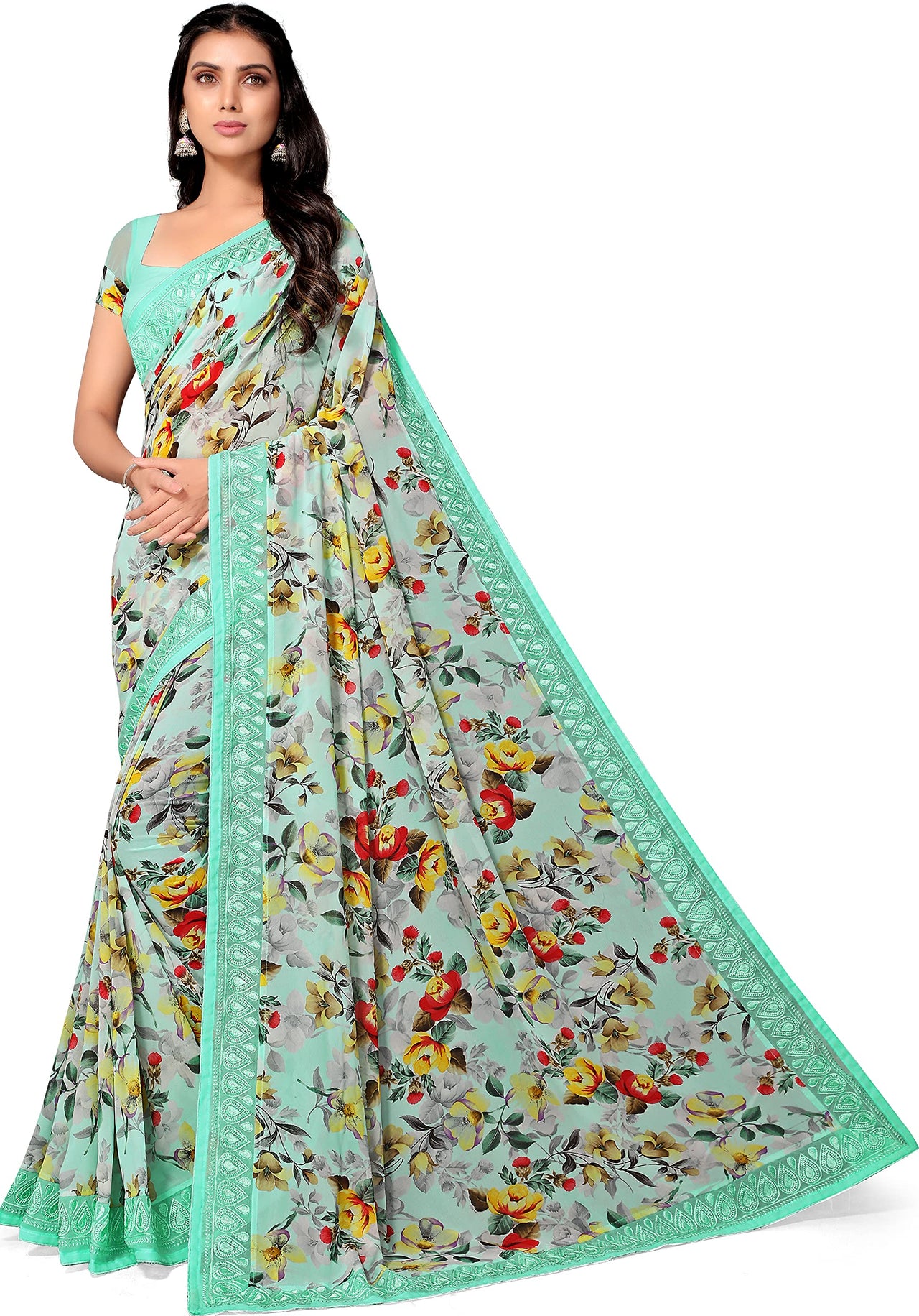 Shangrila Designer Digital Pastel Prints Weightless Georgette Saree With Blouse Piece