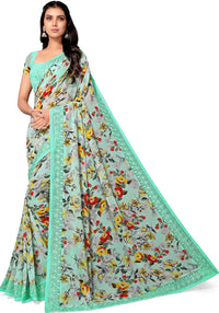 Shangrila Designer Digital Pastel Prints Weightless Georgette Saree With Blouse Piece